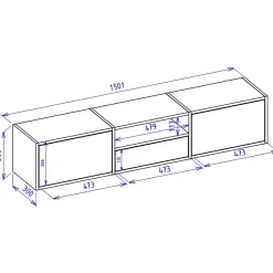 Meuble TV suspendu a 3 abattants et etagere blanc 150 cm FRAMME