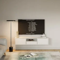Meuble TV suspendu a 3 abattants et etagere blanc 150 cm FRAMME