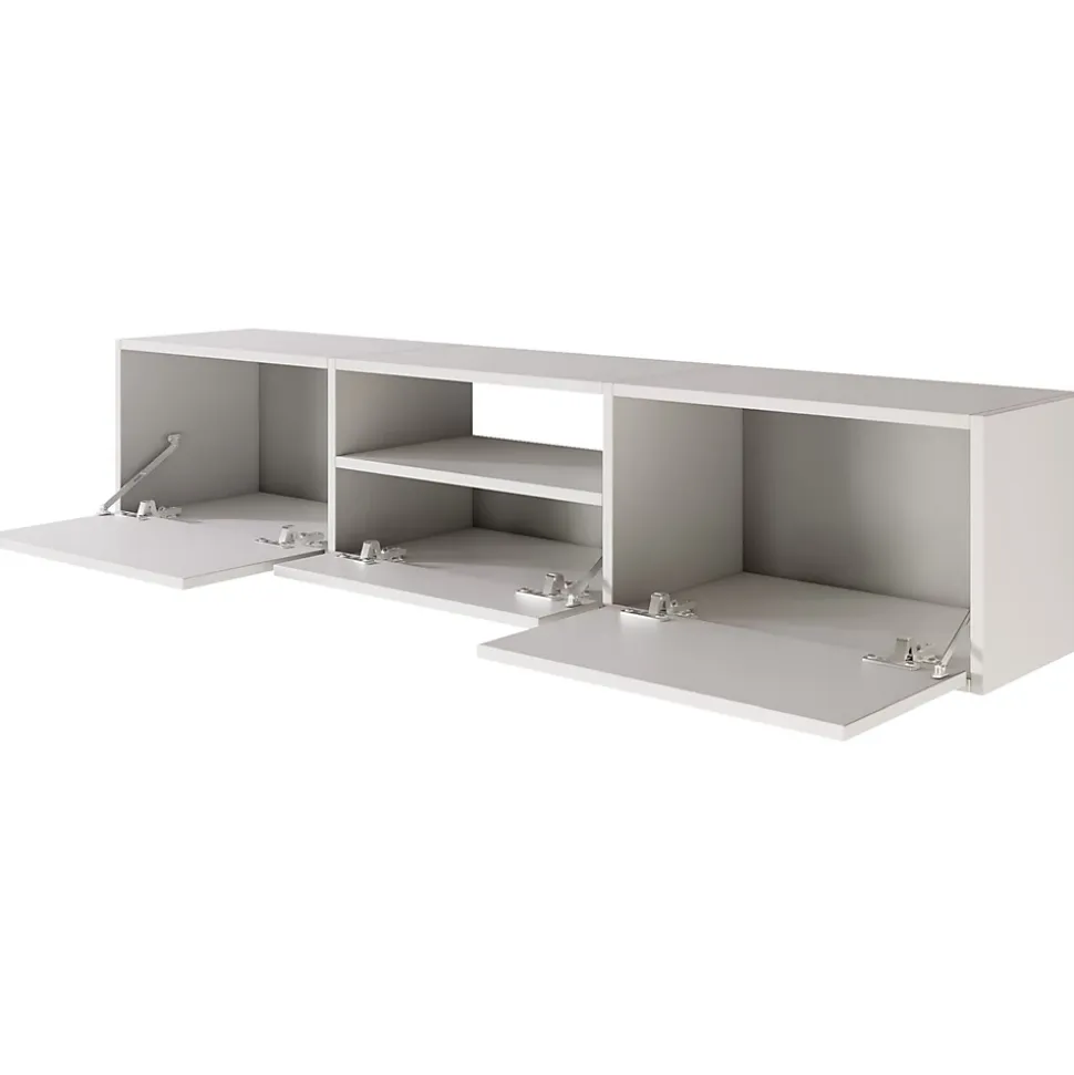 Meuble TV suspendu a 3 abattants et etagere blanc 150 cm FRAMME