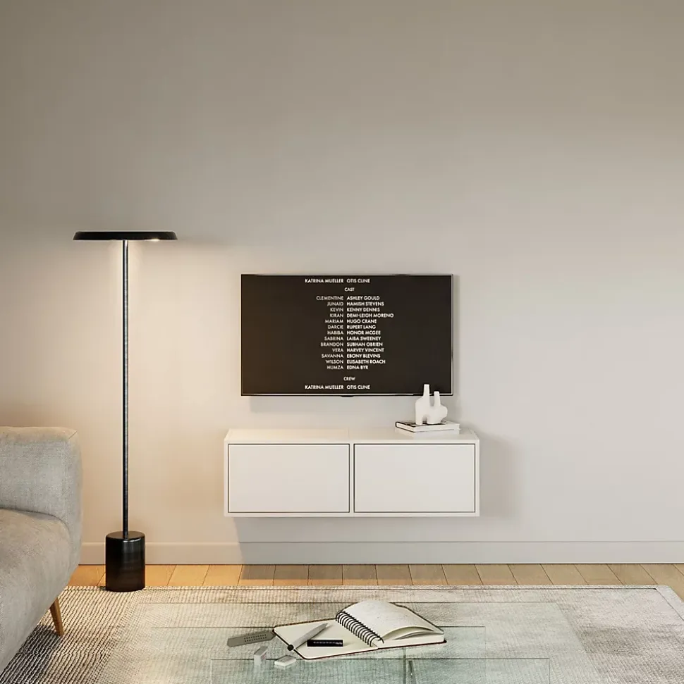 Meuble TV suspendu a deux abattants blanc 100 cm FRAMME