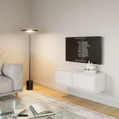 Meuble TV suspendu a deux abattants blanc 100 cm FRAMME