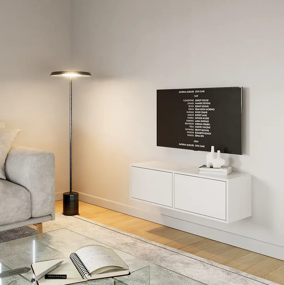 Meuble TV suspendu a deux abattants blanc 100 cm FRAMME