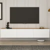 Meuble TV suspendu avec placards 150cm blanc et bois - HAL