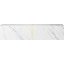 Meuble TV suspendu en aspect marbre blanc et doré 140 cm BISIRA
