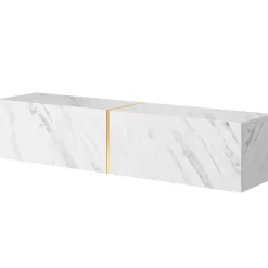 Meuble TV suspendu en aspect marbre blanc et doré 140 cm BISIRA