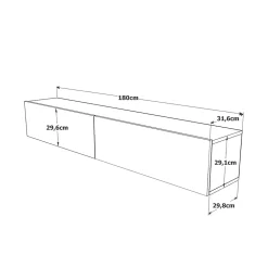 Meuble TV suspendu Rebecca Mobili Jatara 29,5x180x31,5 Panneau de particules Blanc Marron Clair Moderne