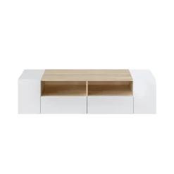 Meuble TV Tania 4 Portes Couleur Blanc et Chêne, 138 cm (Largeur)