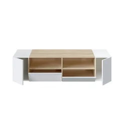 Meuble TV Tania 4 Portes Couleur Blanc et Chêne, 138 cm (Largeur)
