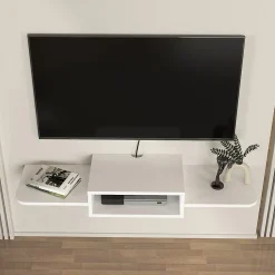 Meuble TV Tar mural 115 x 30 x 16 cm blanc en.casa