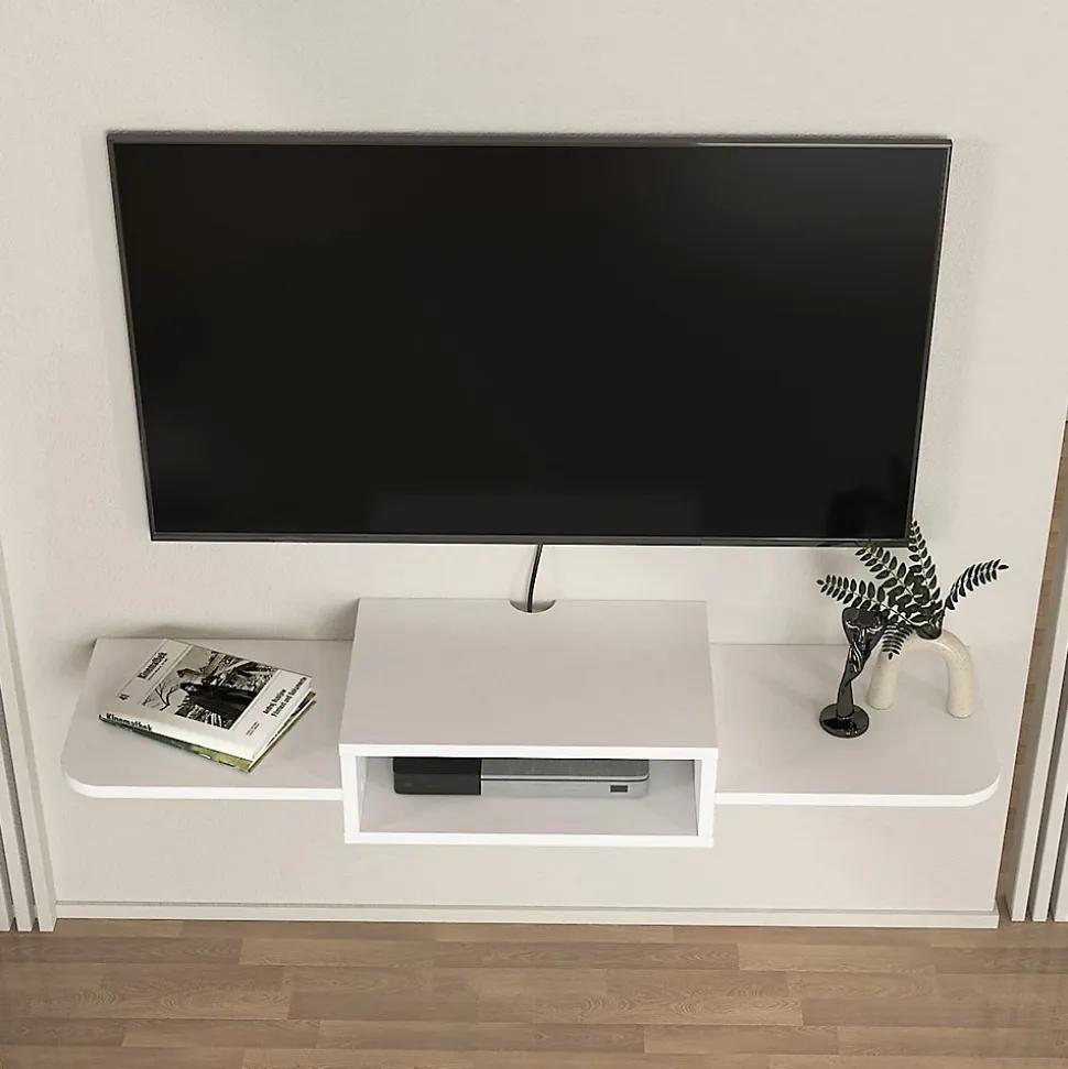 Meuble TV Tar mural 115 x 30 x 16 cm blanc en.casa