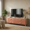 Meuble TV terracotta et effet chêne avec 4 tiroirs GoodHome Atomia H. 37 x L. 150 x P. 45 cm