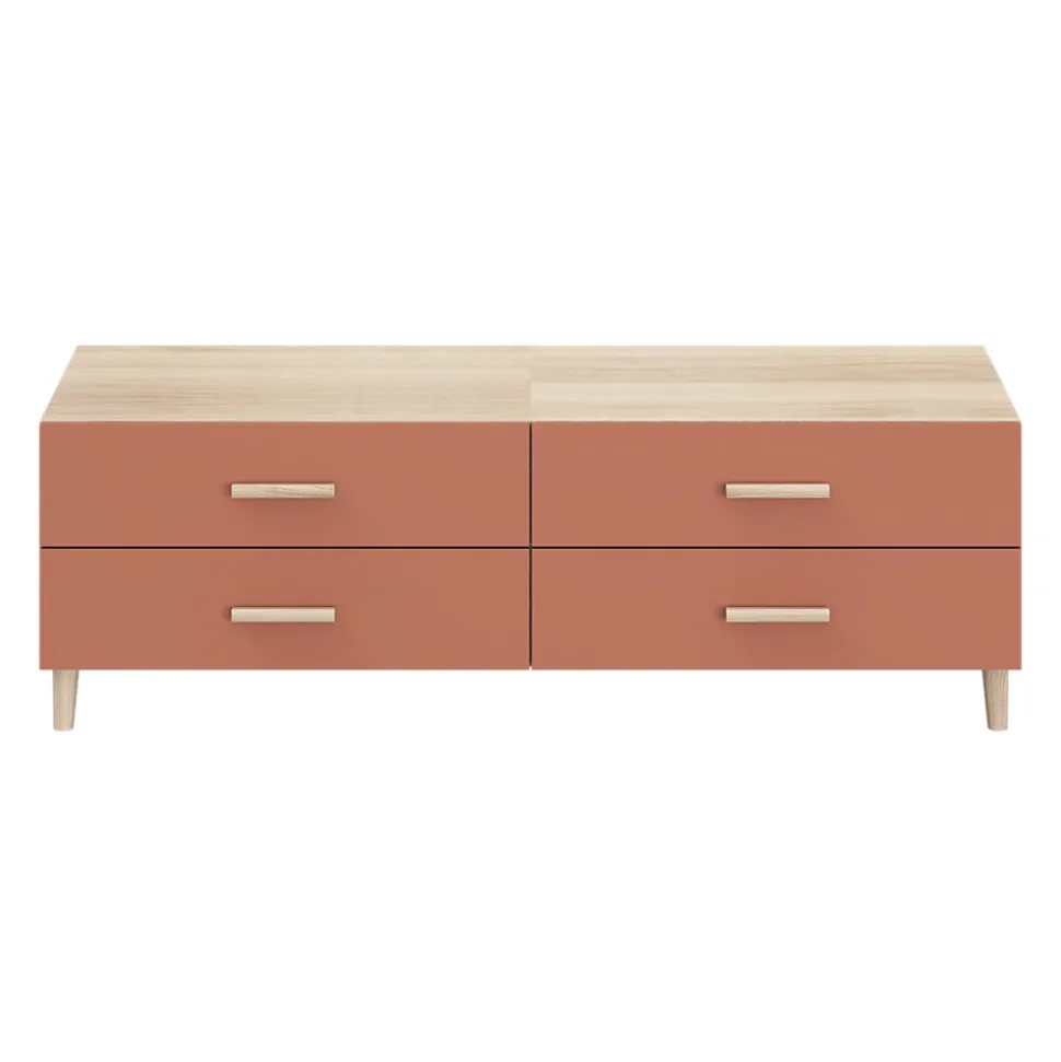 Meuble TV terracotta et effet chêne avec 4 tiroirs GoodHome Atomia H. 37 x L. 150 x P. 45 cm
