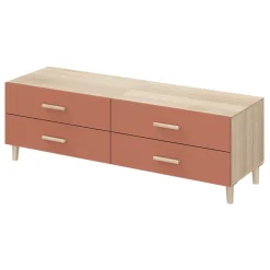 Meuble TV terracotta et effet chêne avec 4 tiroirs GoodHome Atomia H. 37 x L. 150 x P. 45 cm