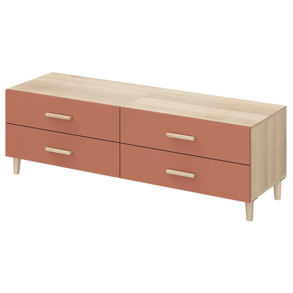Meuble TV terracotta et effet chêne avec 4 tiroirs GoodHome Atomia H. 37 x L. 150 x P. 45 cm