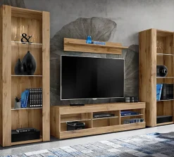 Meuble TV Tivoli Set Grande Komodee - sans LED - Bois naturel Mat et Bois naturel - 250 x 159 x 35 cm
