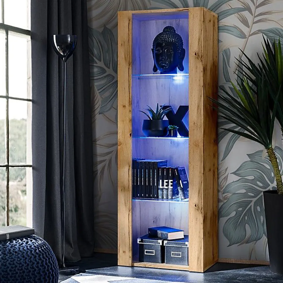 Meuble TV Tivoli Set Medio Komodee - LED bleues - Bois naturel Mat ET Bois naturel - 195x159x35 cm