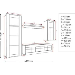 Meuble TV Tivoli Set Medio Komodee - LED RGB - Noir Mat et Noir - Facades en Mat - 195 x 159 x 35 cm
