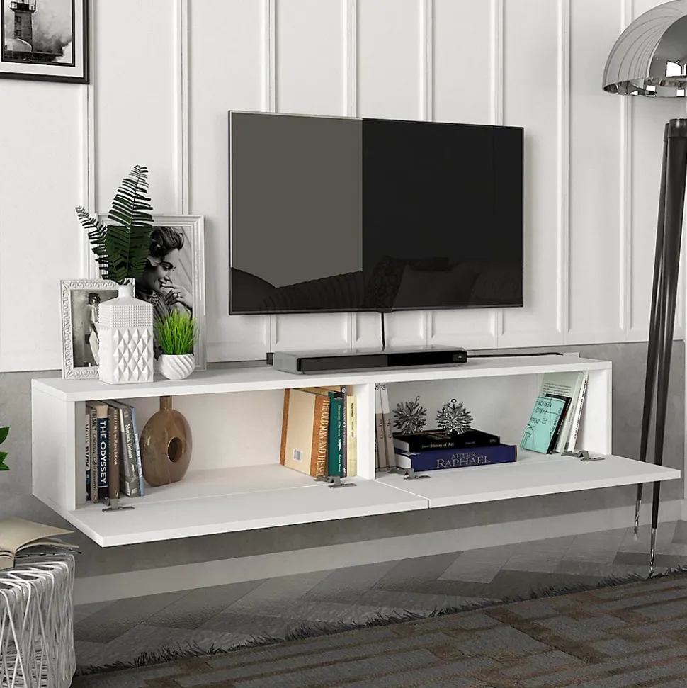 Meuble TV Toivakka 135 x 31 x 25 cm blanc en.casa