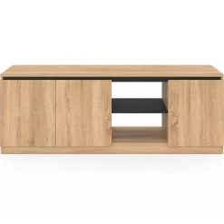 Meuble TV TOMI 3 portes bois façon hêtre et noir 140 cm