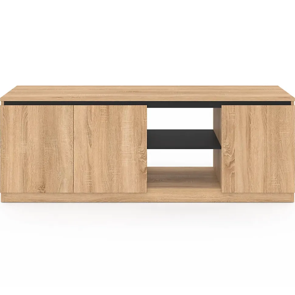 Meuble TV TOMI 3 portes bois façon hêtre et noir 140 cm