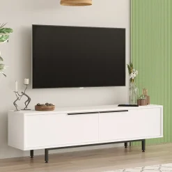 Meuble TV Urejovle 160 x 36 x 45 cm blanc noir en.casa