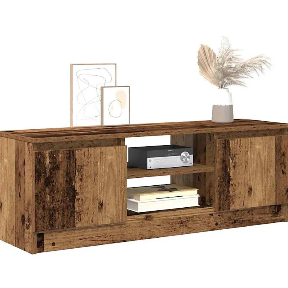 Meuble TV vieux bois 102x30x36 cm bois d ingénierie