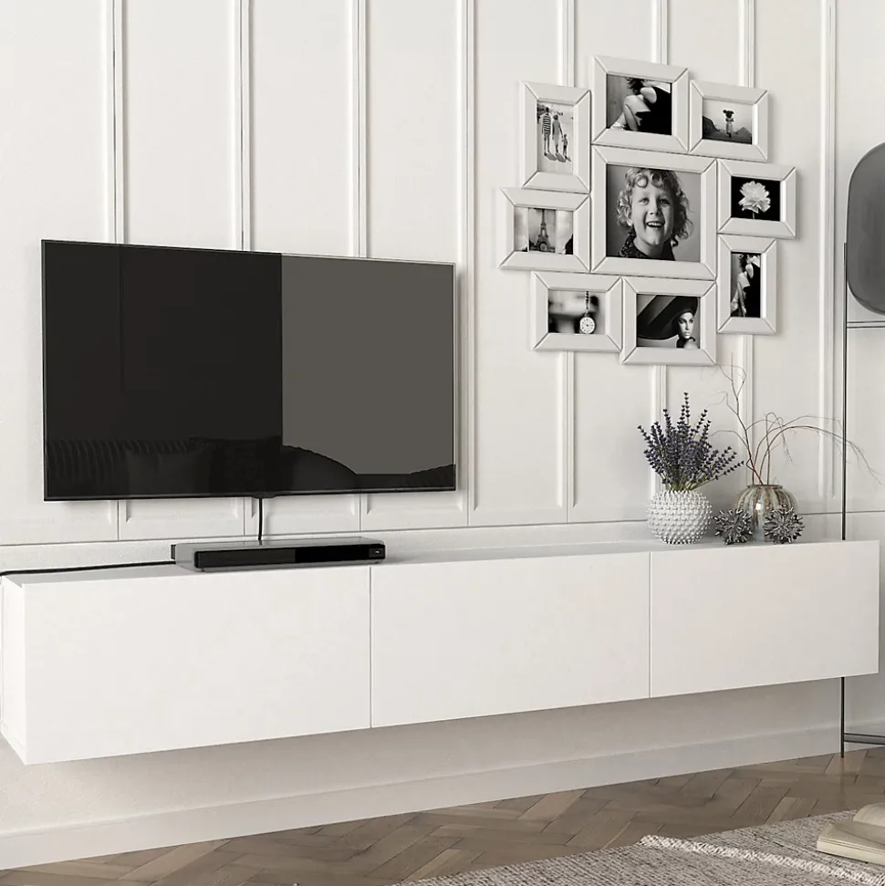 Meuble TV Vihti 180 x 31 x 29,5 cm blanc en.casa