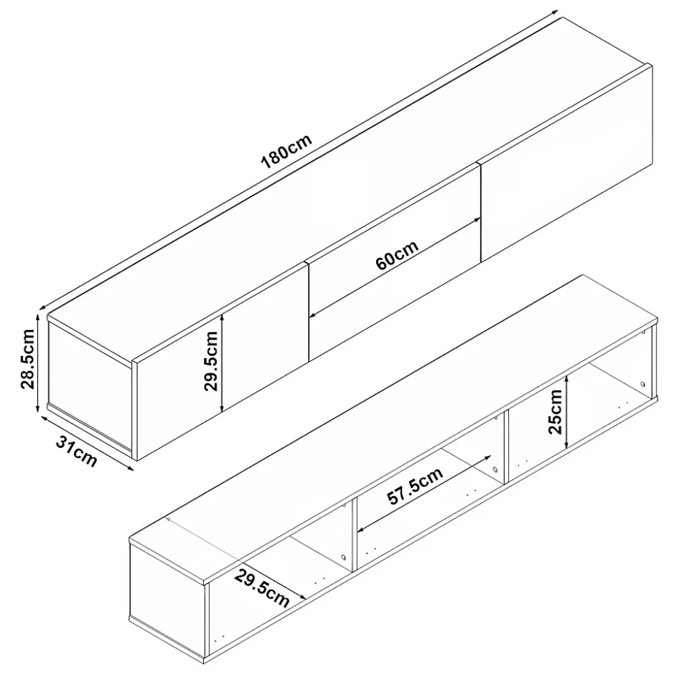 Meuble TV Vihti 180 x 31 x 29,5 cm blanc en.casa