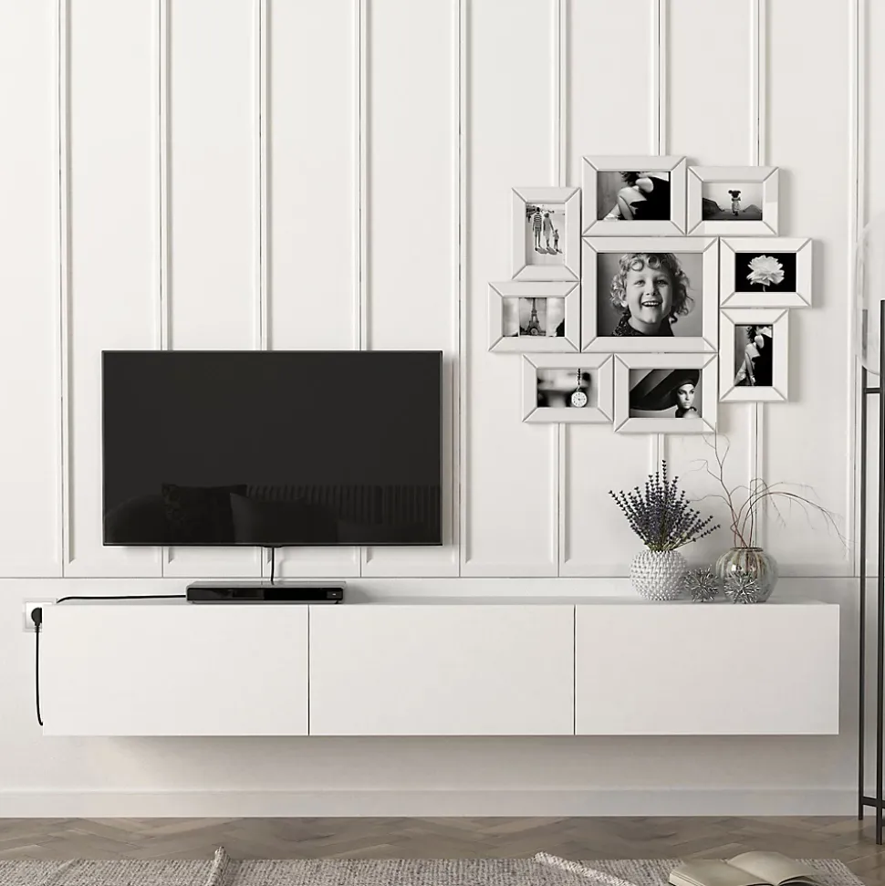 Meuble TV Vihti 180 x 31 x 29,5 cm blanc en.casa