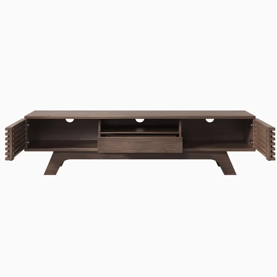 Meuble TV Vintage - Meuble Télé Bas avec 1 Tiroir et 2 Portes, Grande Capacité de Rangement en Bois, Couleur Bois 150x35x44 cm
