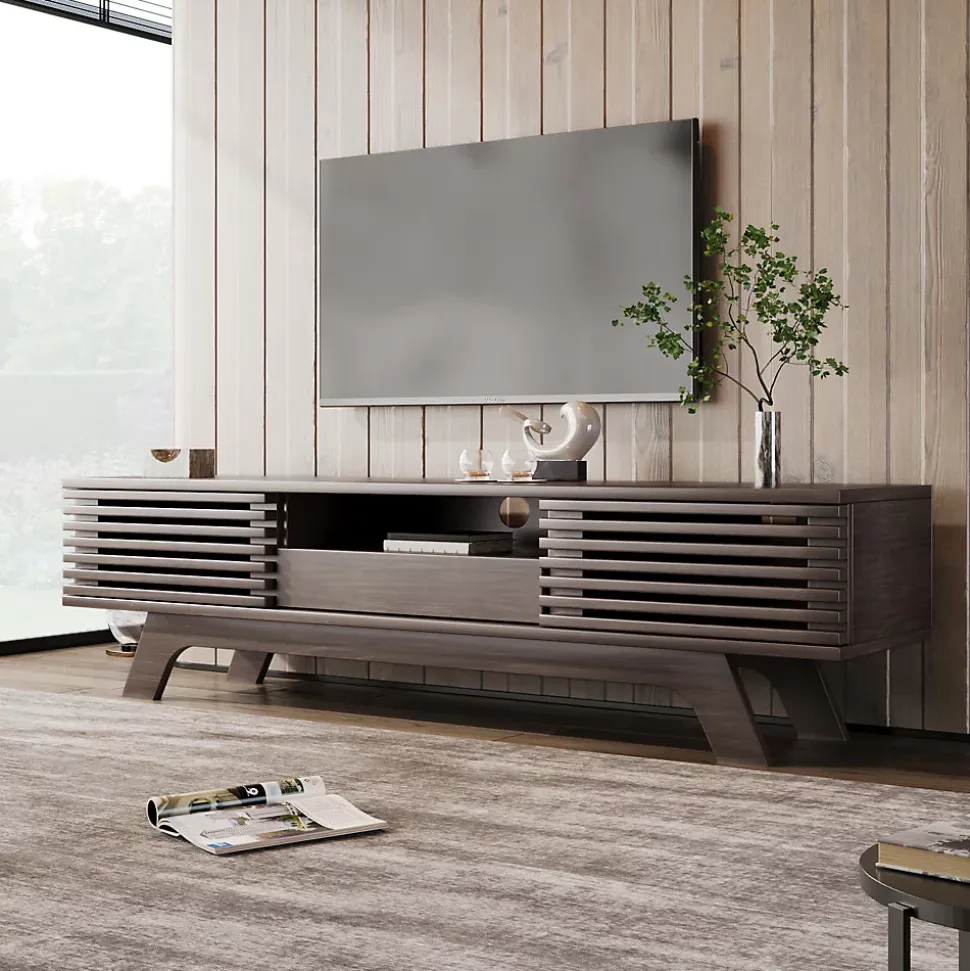 Meuble TV Vintage - Meuble Télé Bas avec 1 Tiroir et 2 Portes, Grande Capacité de Rangement en Bois, Couleur Bois 150x35x44 cm