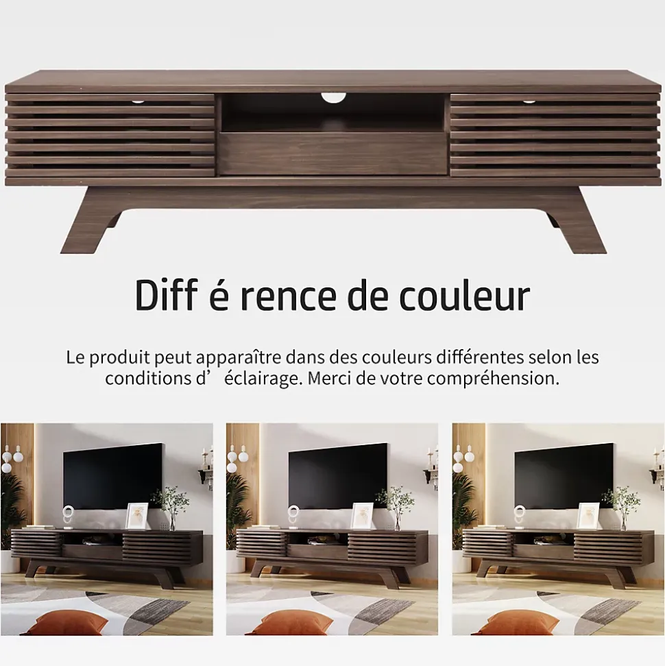 Meuble TV Vintage - Meuble Télé Bas avec 1 Tiroir et 2 Portes, Grande Capacité de Rangement en Bois, Couleur Bois 150x35x44 cm