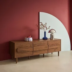 Meuble TV vintage décor bois de noyer 3 portes 150cm - Juliana