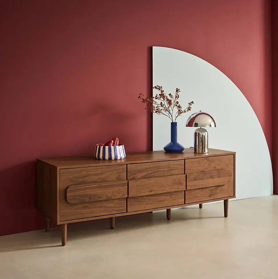 Meuble TV vintage décor bois de noyer 3 portes 150cm - Juliana