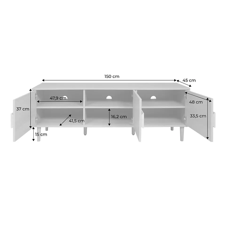 Meuble TV vintage décor bois de noyer 3 portes 150cm - Juliana