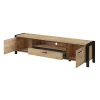 Meuble TV XL 210cm collection TIVORA. Couleur chene et noir. 2 portes et 1 tiroir.