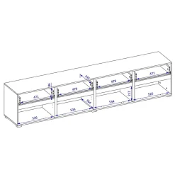 Meuble TV XL coloris chene et noir 225cm collection HAVANA. Meuble design avec 4 portes et 4 tiroirs.