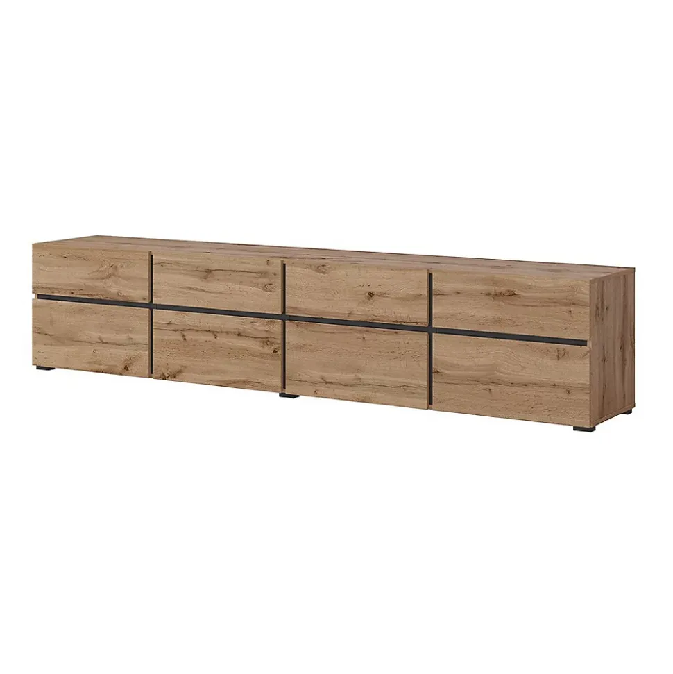 Meuble TV XL coloris chene et noir 225cm collection HAVANA. Meuble design avec 4 portes et 4 tiroirs.