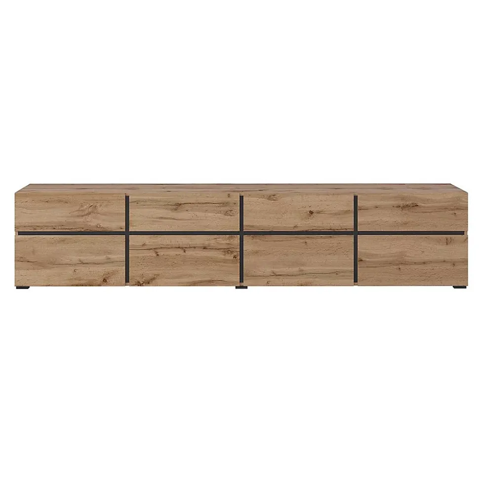 Meuble TV XL coloris chene et noir 225cm collection HAVANA. Meuble design avec 4 portes et 4 tiroirs.