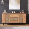 Meuble TV 140x35x70 cm avec rangements et 3 tiroirs, étagères réglables, style vintage bois brun vieilli