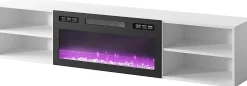 Meuble TV 180x39x33 Cm Blanc Mat Rolli Avec Cheminée Intégrée Noir Meuble a Susprendre Ou a Poser