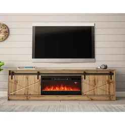 Meuble TV 200x57x35 Cm Couleur Chêne Wotan Grange Cheminée Chauffante Intégrée Meuble À Poser