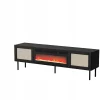 Meuble TV 180x55x40 Cm Noir Yota Avec Cheminée Intégrée Meuble Hi-fi Sur Pied