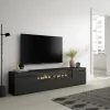 Meuble TV 200x35x45cm feu led sans chaleur couleur noir