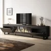 Meuble TV 267x35x57cm feu led sans chaleur XXL couleur noir