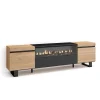 Meuble TV 200x35x57cm feu led sans chaleur couleur chêne et noir
