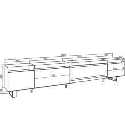 Meuble TV 288x35x57cm feu led sans chaleur XXL couleur chêne