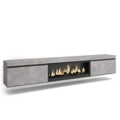 Meuble TV 267x35x45cm feu led sans chaleur XXL suspendu gris ciment
