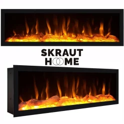 Meuble TV 210x35x57cm feu led sans chaleur XXL couleur chêne