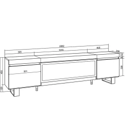 Meuble TV 210x35x57cm feu led sans chaleur XXL couleur chêne